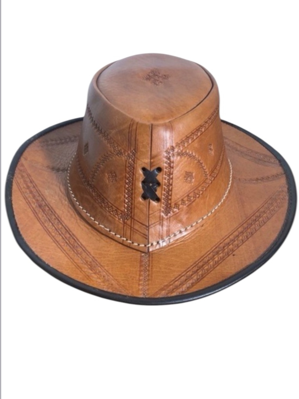 Vintage Handmade Moroccan Leather Cowboy Hat Unisex